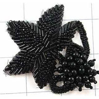 Epaulet Flower with Black Sequins and Beads 2.5