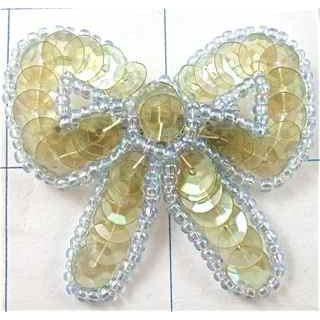 Bow iridescent Sequins with Light Blue Beads, 2" x2"