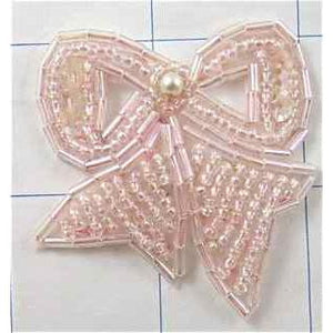 Bow Light Pink Beaded 1.75" x 1.75"