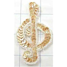 Load image into Gallery viewer, Treble Clef Beige with White Beaded Trim 4&quot; x 3&quot;