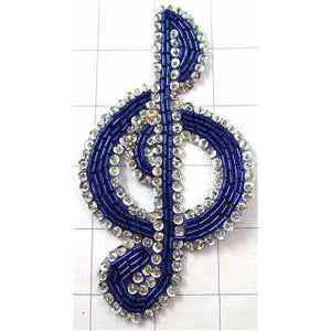 Treble Clef with Blue Beads 5" x 2"