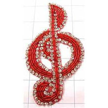 Load image into Gallery viewer, Treble Clef Red and Silver with Beads 5&quot; x 2.5&quot;