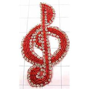 Treble Clef Red and Silver with Beads 5" x 2.5"