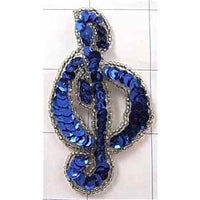 Treble Clef Royal Blue Sequins with Silver Beads in 2 Size Variants