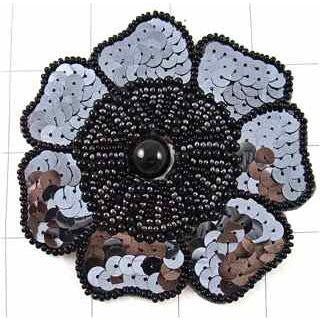 Charcoal flower with sequin and beads 3.5