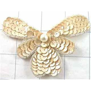 Flower Beige Sequins with Pearl Center 2" x 3.5"