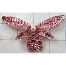 Load image into Gallery viewer, Flower PInk Sequin Wing with Pearl Center 4&quot; x 3&quot;