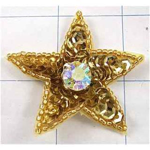 Star Gold with Large AB Rhinestone Custom Made 2"