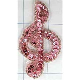 Treble Clef with Pink Sequins and Beads 3" x 2"