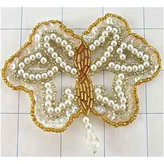 Designer Motif with White and Gold Beads 2.5" x 4"