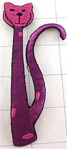 Cat, Color Choice Fuchsia or Yellow or Pink Embroidered Iron-on 4.75" x 2"