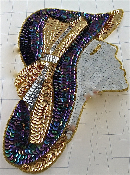 Lady Face with Gold and Moonlight Sequins and Beads 6.5" x 4"