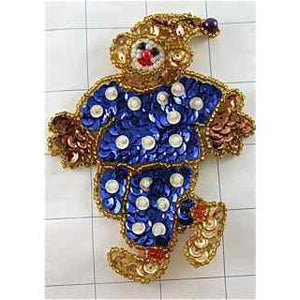 Clown with Royal Blue Sequins and Gold Beads 4" x 3"