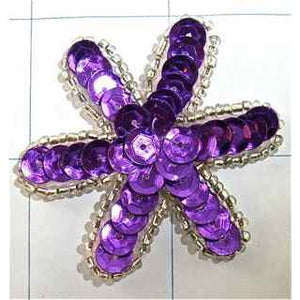 Flower w/ Purple Sequins and Silver Beads 2" x 2"