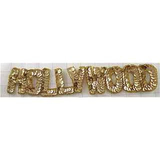 Hollywood, Word in Gold Sequins and Beads 12" x 2"