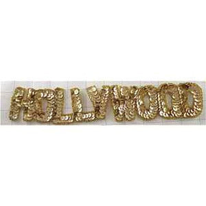 Hollywood, Word in Gold Sequins and Beads 12" x 2"