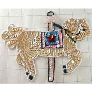 Horse Carousel Cream with Saddle Sequin Beaded 6" x 5"