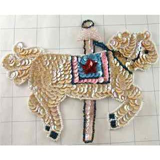 Horse Carousel Cream with Saddle Sequin Beaded 6
