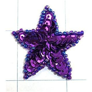 Star with Purple Sequins and Beads 1.5"