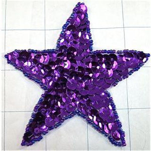 Star with Purple Sequins and Beads 3.5"
