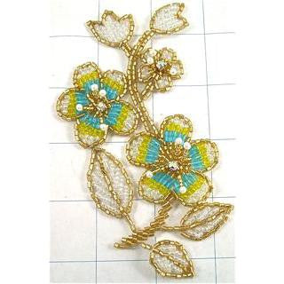 DSCF MULTI COLORED BEADED FOWER WITH AB RHINESTONES