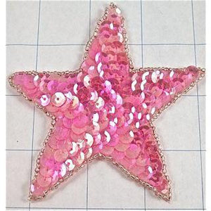 Choice of Size Star with Pink Iridescent Sequins and Silver Beads