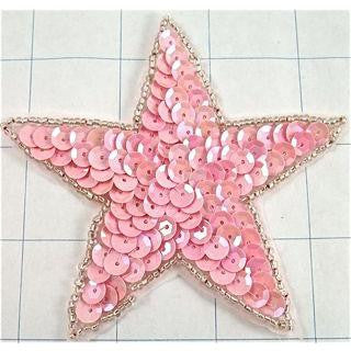 Star patch with Pink Sequins and Beads 4"