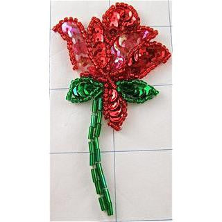 Flower Red Rose with sequins and beads 6.5" x 4"