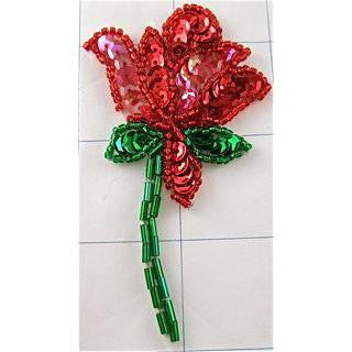 Flower Red Rose with sequins and beads 6.5