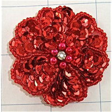 Load image into Gallery viewer, Flower with Red Sequins and Beads, Center Rhinestone 2&quot;