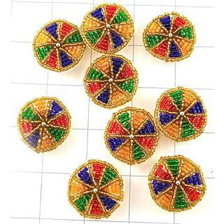 Designer Motif Set of 10 Multi-Colored Beaded Disks 1.25"