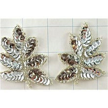 Load image into Gallery viewer, Leaf Pair with Silver Sequins and Beads 1.5&quot; x 2&quot;