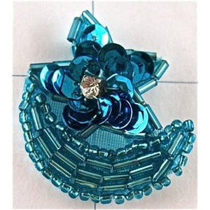 Half Moon and Star with Rhinestone Turquoise Sequins and Beads 1.5" x 1.25"