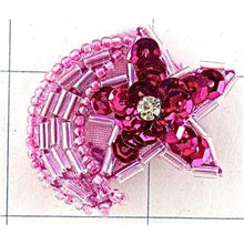 Load image into Gallery viewer, Star and Moon with Fuchsia Sequins and Beads and Rhinestone 1&quot; x 1&quot;