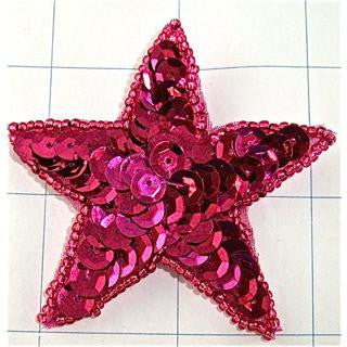 Star with Fuchsia Sequins and Choice of Light Fuchsia or Red Beads 2.5"
