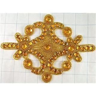 Designer Motif Diamond Gold Acrylic with Rhinestones and Beads 5.5" x 7.5"