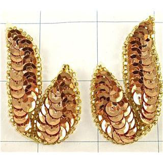 Leaf Appliqué Pair with Gold Sequins and Beads 2" x 1.5"
