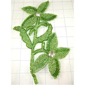 Flower High Quality Lime Green with Beads and Crystals 8" x 5"