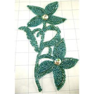 Flower Turquoise Beaded with AB Rhinestones 8" x 4.25"
