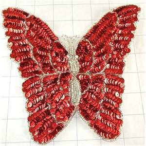 Butterfly with Red Sequins and Silver Beads 8" x 7"