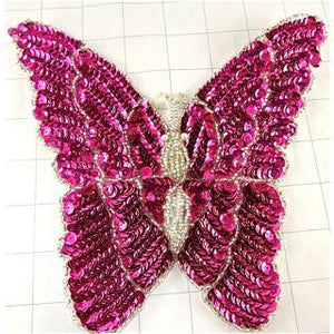 Butterfly with Fushia Sequins and Silver Beads 8" x 7"