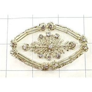 Designer Motif with Silver Beads and Rhinestones! some tarnished 2" x 3"