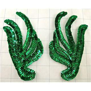 Leaf Pair and Single Two Green Choices made with Sequins and Beads 6" x 4"