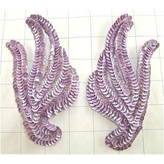 Leaf Pair with Lite Lavender Sequins 6" x 3"