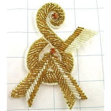 Load image into Gallery viewer, Designer Motif Vintage with White and Gold Beads and two Gold Rhinestones 4&quot; x 3&quot;