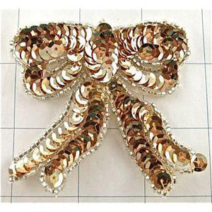 Bow Gold Sequins Silver Trim* 3" x 3"
