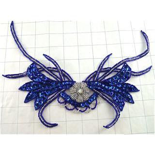 Designer Motif Royal Blue Sequins with AB Rhinestone Applique 7" x 10"