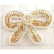 Load image into Gallery viewer, Bow with Beige Sequins and White Beads 3&quot; x 2&quot;