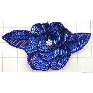 Flower with Royal Blue Sequins and Beads 3.5" x 6"