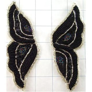 Designer Motif Black Wing Pair with Black, Silver and Moonlite Beads 5.5
